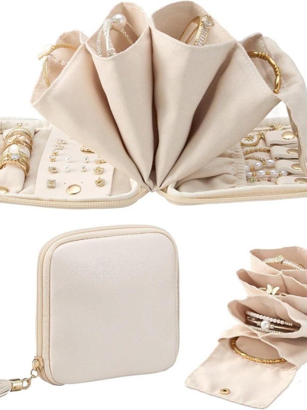 Travel Jewelry Case Organizer, Soft Jewellery Pouch -Cloud White